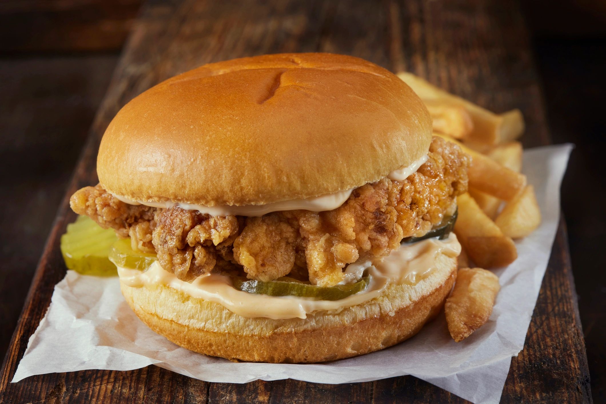 Gourmet sandwich with fries